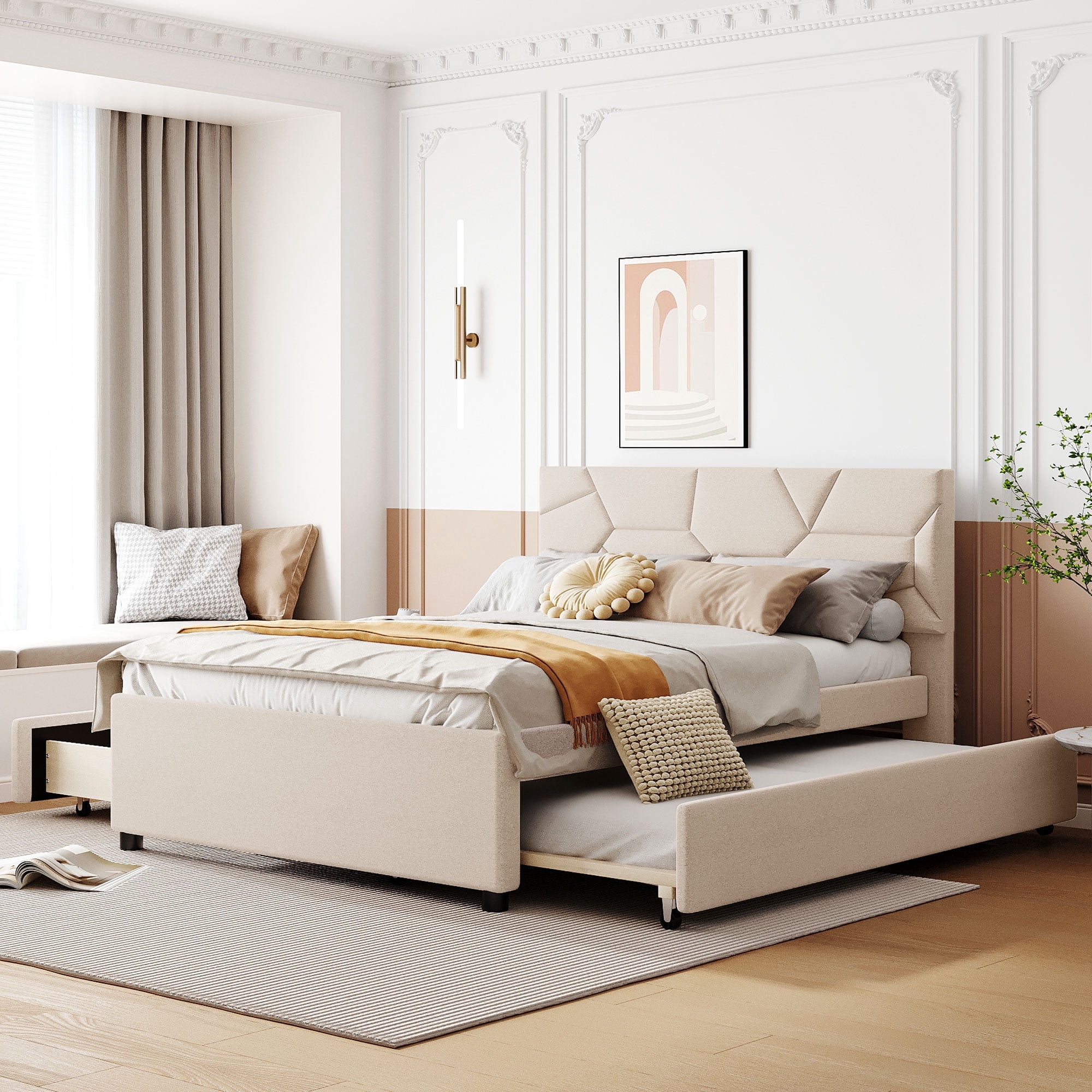 DreamBuck Full Size Upholstered Platform Bed with Trundle and Drawers ...