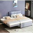 thumbnail image 1 of DreamBuck Full Upholstered Platform Bed with Trundle, Linen Upholstered Platform Bed Frame with Headboard, Trundle Can be Flat or Erected, Full Bed Frame for , Teens, Adults, No Box Spring Needed, 1 of 9