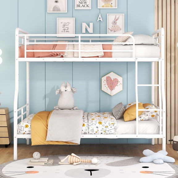 DreamBuck Full XL over Queen Metal Bunk Bed, Heavy-Duty Bunk Bed for Boys Girls Teens Bedroom Dormitory, Can be Divided into Individual Beds, White