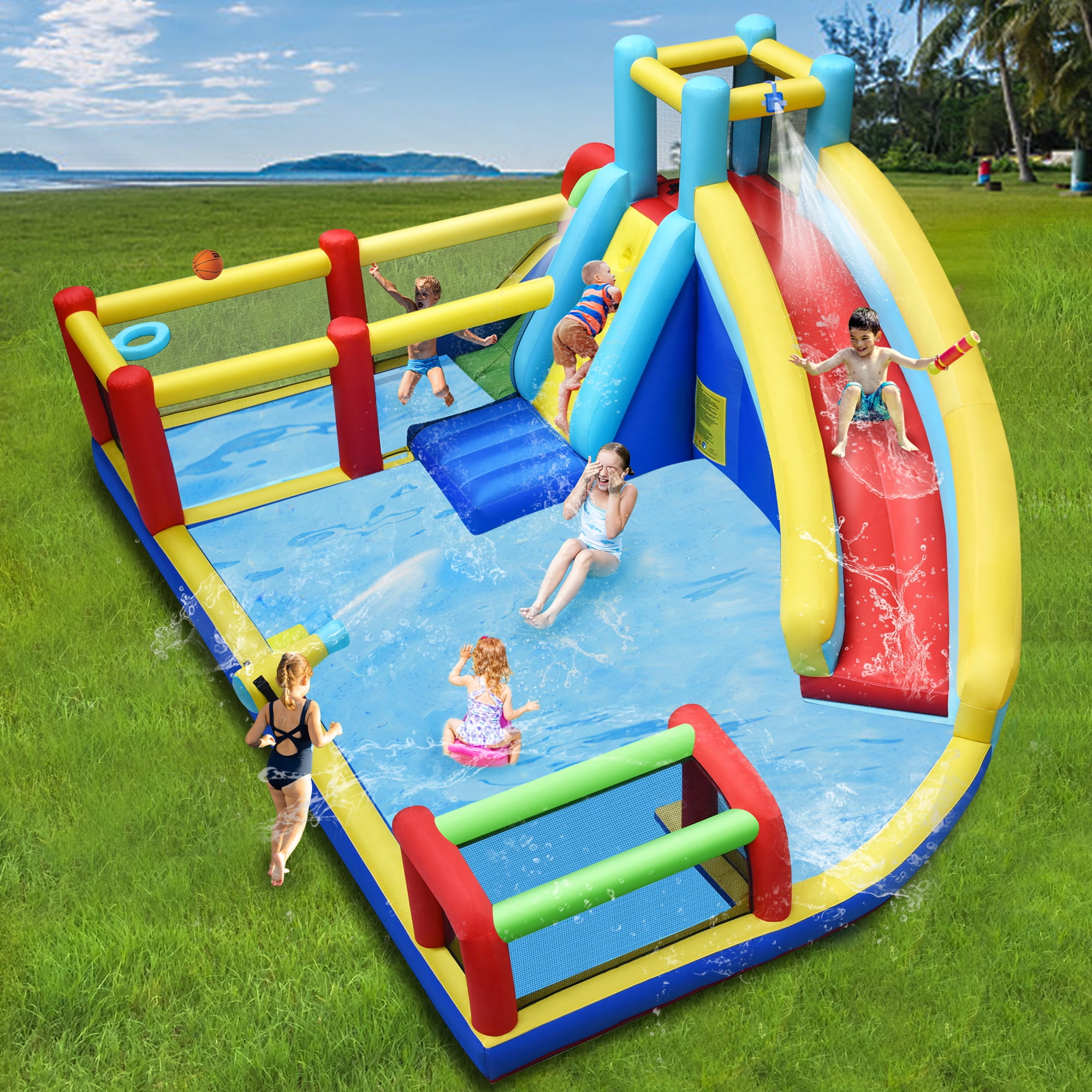 DreamBuck Inflatable Playground Backyard Water Park with Climbing Wall ...