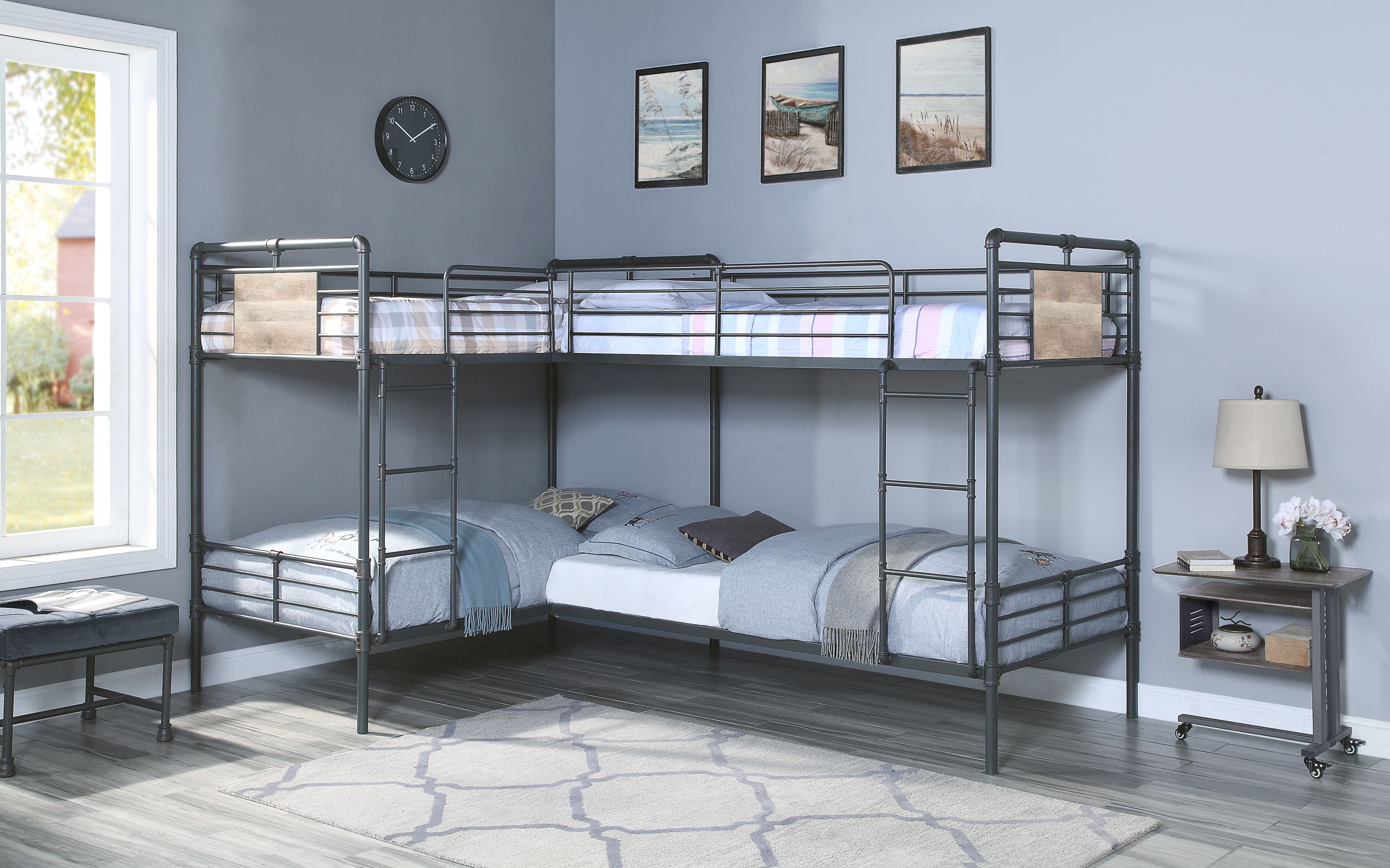 DreamBuck L-Shaped Twin over Twin Bunk Bed, Metal Bunk Beds for 4 ...