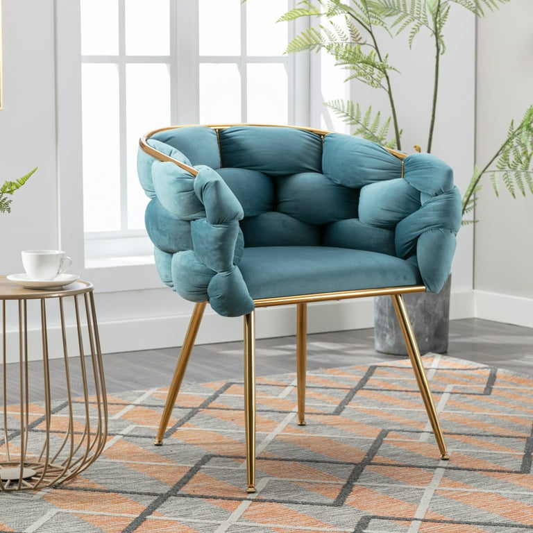 Luxury Modern Simple Leisure Velvet Single Sofa Chair Bedroom Lazy Person Household Dresser Stool Manicure Table Back Chair Mercer41 Fabric Blue