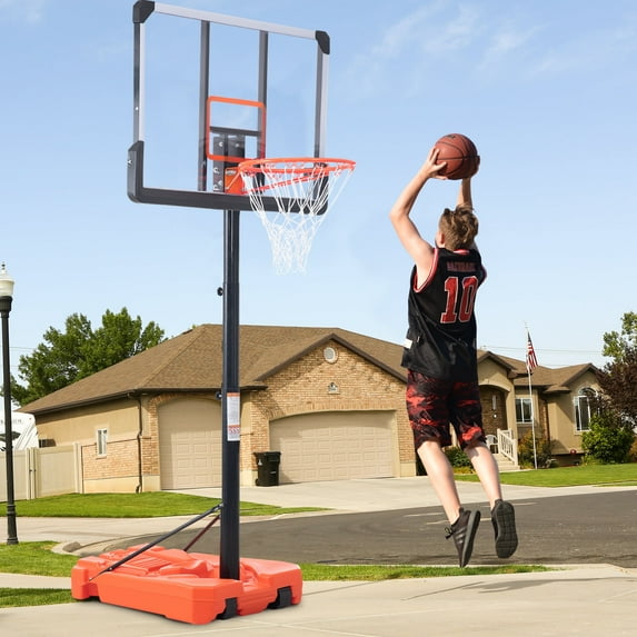 DreamBuck Portable Basketball Hoop & Goal, Outdoor Basketball System with 6.6-10ft Height Adjustment, Kids Basketball Hoop with Wheels, Basketball Equipment for Youth Adults Indoor Outdoor Use, Orange