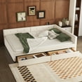 thumbnail image 1 of DreamBuck Queen Size Daybed with 2 Drawers, Wood Upholstered Bed Frame with USB Port and Storage, Linen Fabric Daybed, Queen Bed Frames for Bedroom, Living Room, No Box Spring Needed, 1 of 9