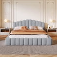 thumbnail image 1 of DreamBuck Queen Size Floor Bed Frame with Shell-Shaped Headboard and Wooden Slats, Velvet Upholstered Platform Bed with Soft Cushioning All Around Guards, No Box Spring Needed, Easy Assembly, 1 of 8