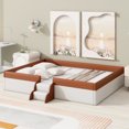 thumbnail image 1 of DreamBuck Queen Size Floor Bed for Teens, PU Leather Upholstered Daybed with Stairs, Fence and Wood Slats Support, Montessori Bed Frame for Bedroom, Teens, No Box Spring Needed, 1 of 9