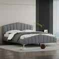 thumbnail image 1 of DreamBuck Queen Size Platform Bed with Thick Fabric, Velvet Upholstered Platform Bed Frame with Stylish Stripe Headboard and Metal Bed Leg, Queen Bed Frames for Adults, Teens, No Box Spring Needed, 1 of 9