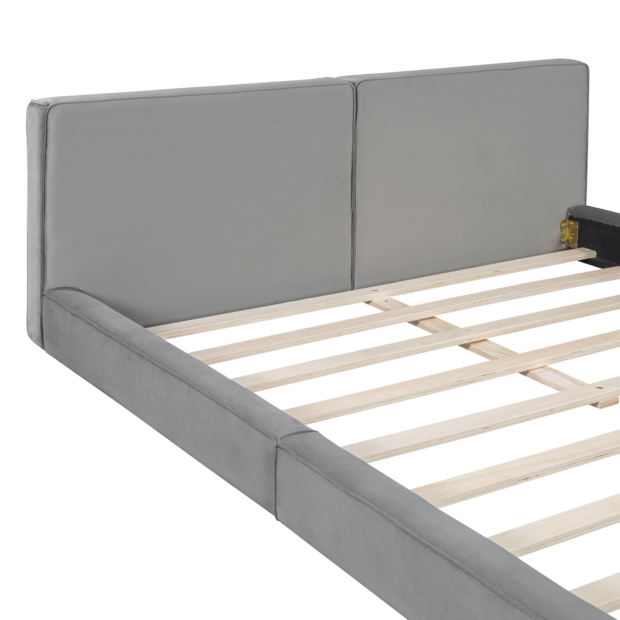 DreamBuck Queen Size Upholstered Platform Bed Frame with Velvet Headboard and Wood Slats Support, Modern Platform Bed for Adults, , Platform Bed for Bedroom, Grounded Bed, No Box Spring Needed