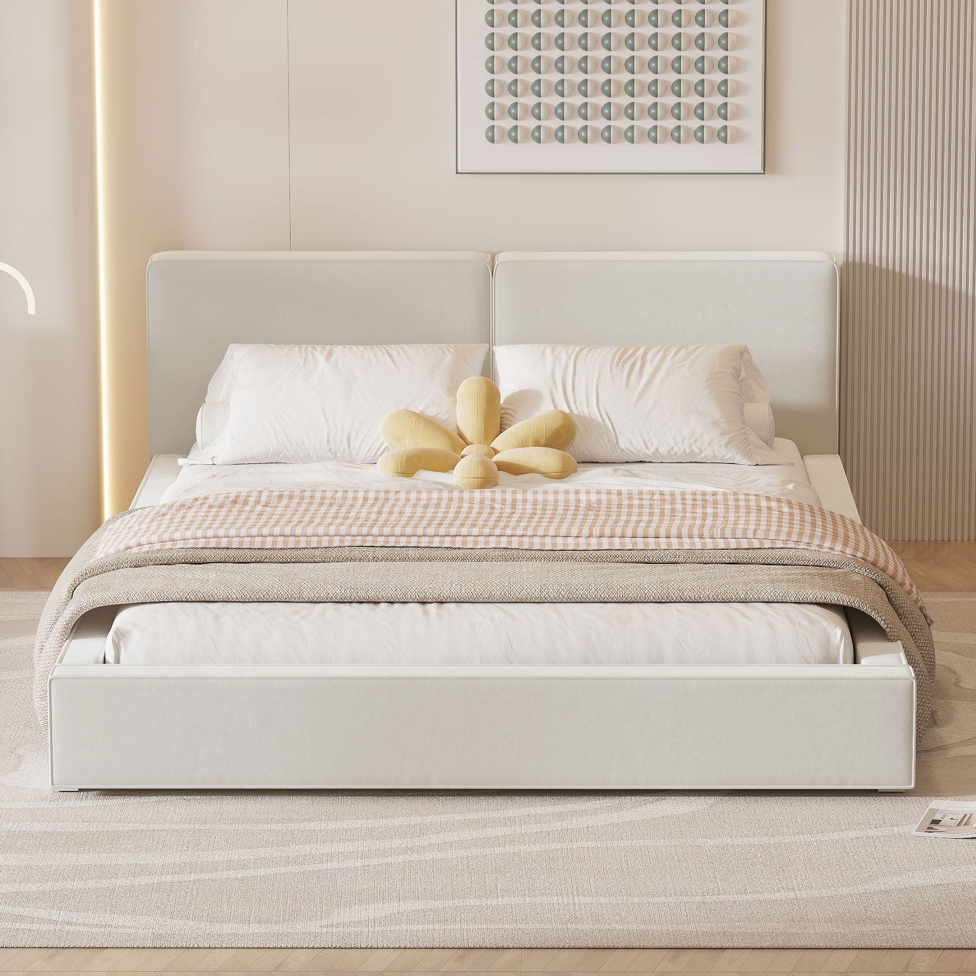 DreamBuck Queen Size Upholstered Platform Bed Frame with Velvet Headboard and Wood Slats Support, Modern Platform Bed for , Adults, Platform Bed for Bedroom, Grounded Bed, No Box Spring Needed