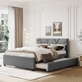 thumbnail image 1 of DreamBuck Queen Size Upholstered Platform Bed with Trundle, Linen Fabric Platform Bed Frame with Brick Pattern Headboard, Queen Bed Frame for Adults, Teens, No Box Spring Needed, Noise Free, Gray, 1 of 9