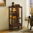 thumbnail image 1 of DreamBuck Storage Cabinet, Curio Display Cabinet with Adjustable Shelves and Mirrored Back Panel, Tempered Glass Doors, Vintage Accent Cabinet 3-tier Bookcase for Home Office, Walnut, 1 of 8