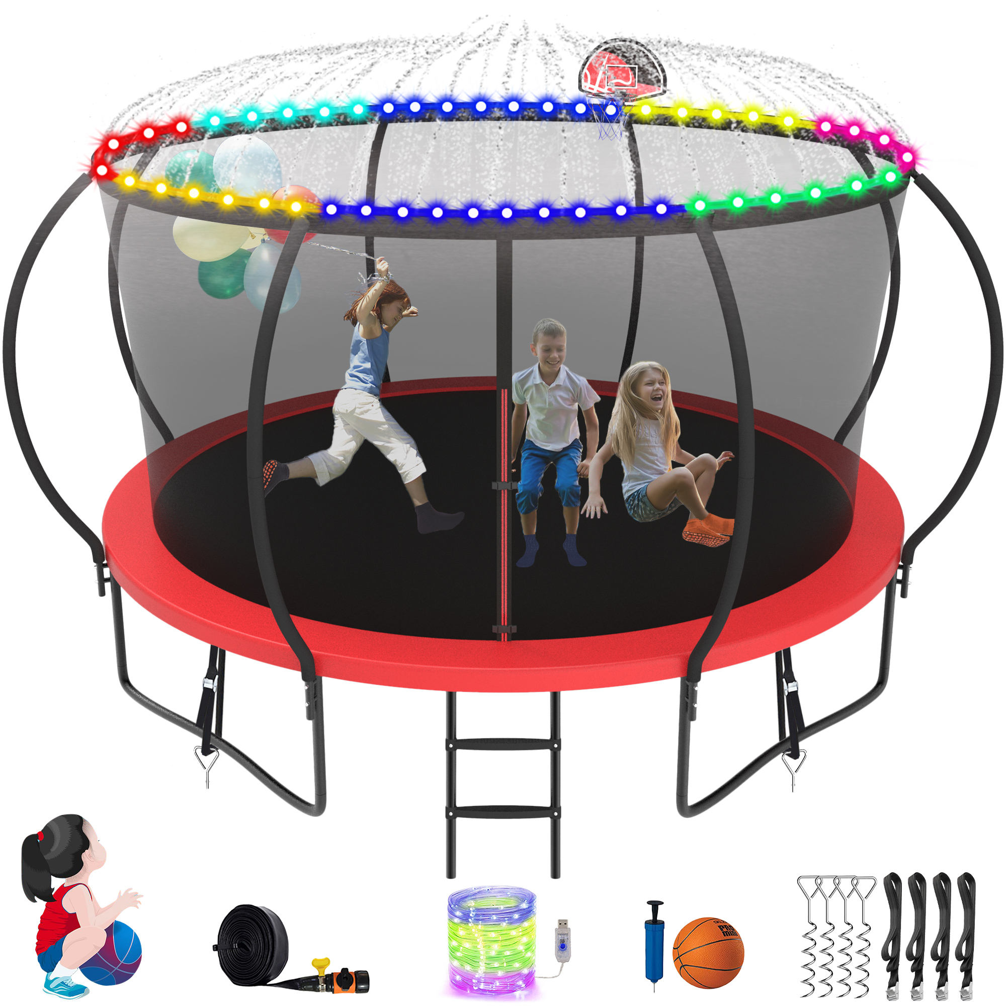 DreamBuck Trampoline with Light and Sprinkler, 1500LBS 16FT 15FT 14FT