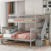 DreamBuck Twin over Full Bunk Bed with Storage, Wooden Bunk Bed with Staircases and Guardrails, Converted to 2 Beds, Modern Bunk Beds for Teens Adults, Bedroom, Dorm, Easy Assembly