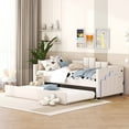 thumbnail image 1 of DreamBuck Twin Size Daybed with Trundle, Upholstered Daybed Frame with Charging Station and LED Lights, Twin Daybed with 2 USB ports, Twin Bed Frame for Teens, Adults, No Box Spring Needed, Beige, 1 of 5