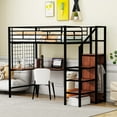 thumbnail image 1 of DreamBuck Twin Size Loft Bed with Desk and and Metal Grid, Metal Loft Bed with Storage Stairs and Wardrobe, Space Saving Loft Bed with Desk Underneath, Twin Bed Frames for Teens, Boys, Girls, 1 of 9