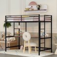 thumbnail image 1 of DreamBuck Twin Size Metal Loft Bed with Desk & Shelf, Metal Bedframe with Built-in Ladder and Safety Guardrail, for Dorm, Bedroom, Guest Room, Black, 1 of 7