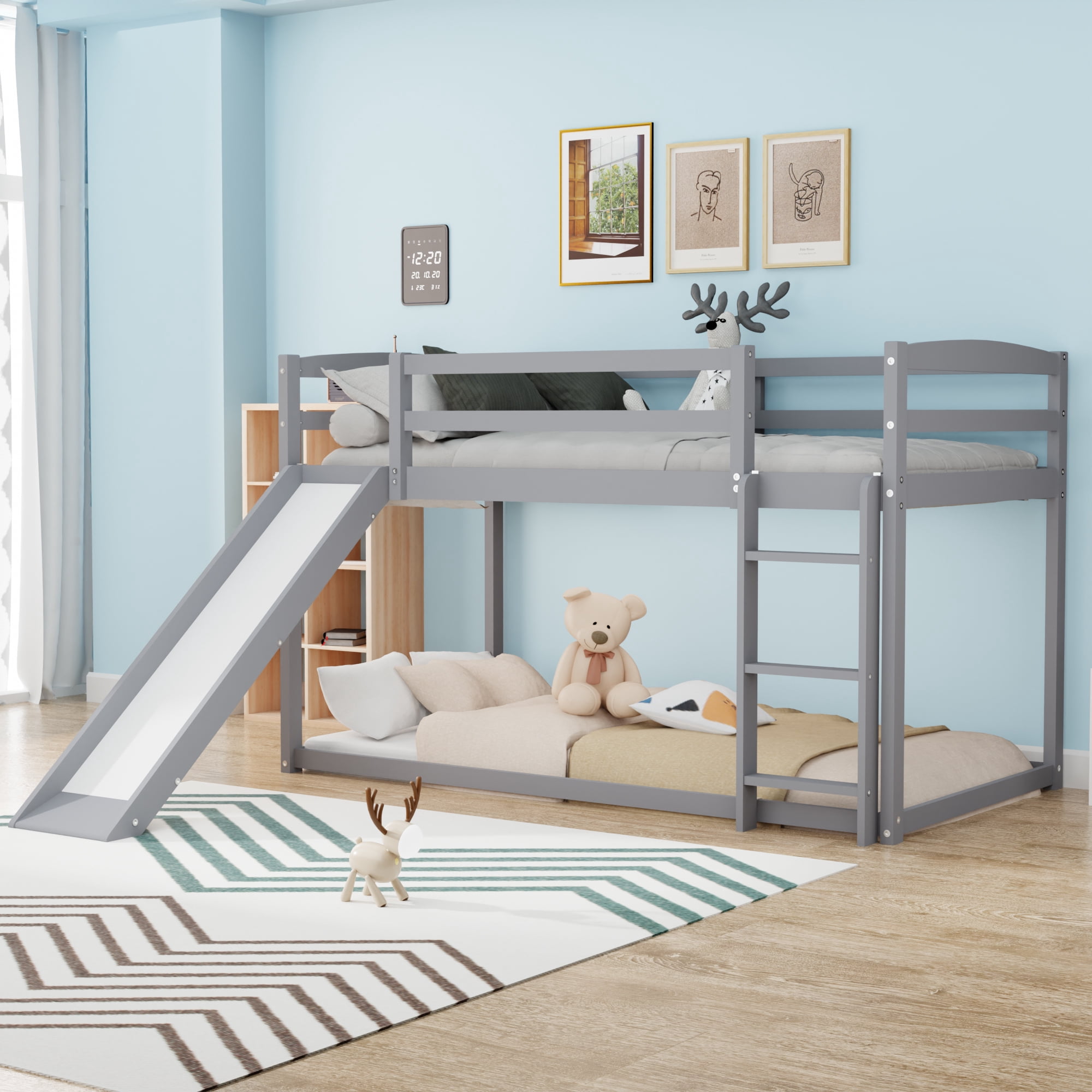 DreamBuck Twin over Twin Bunk Bed with Convertible Slide and Ladder ...