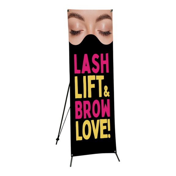 DreamController Lashes & Brows X-Banner, 30"x65" Adjustable Vertical Display Banner for Trade Shows, Business Events & Promotions (Lash Lift Brow Love)