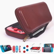 DreamController Limited Edition Genuine Leather Hard Shell Travel Case for Nintendo Switch with 10 Gamecard Slot with Back Protective Dockable Case, 2 Joycon Cover, 4 Thumbstick Cap, Screen Protector
