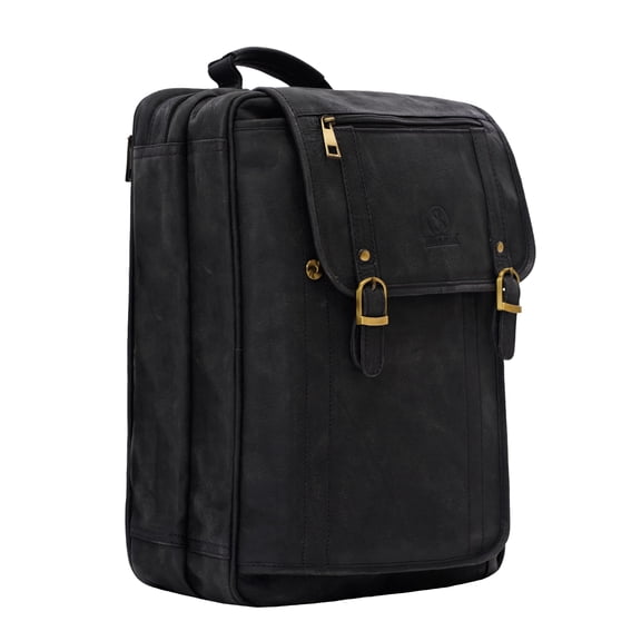 DreamController Real Leather Backpack Convertible 5in1: Laptop Bag, Shoulder Backpack, Messenger-Crossbody, Trolly Strap & Top Handle Black.