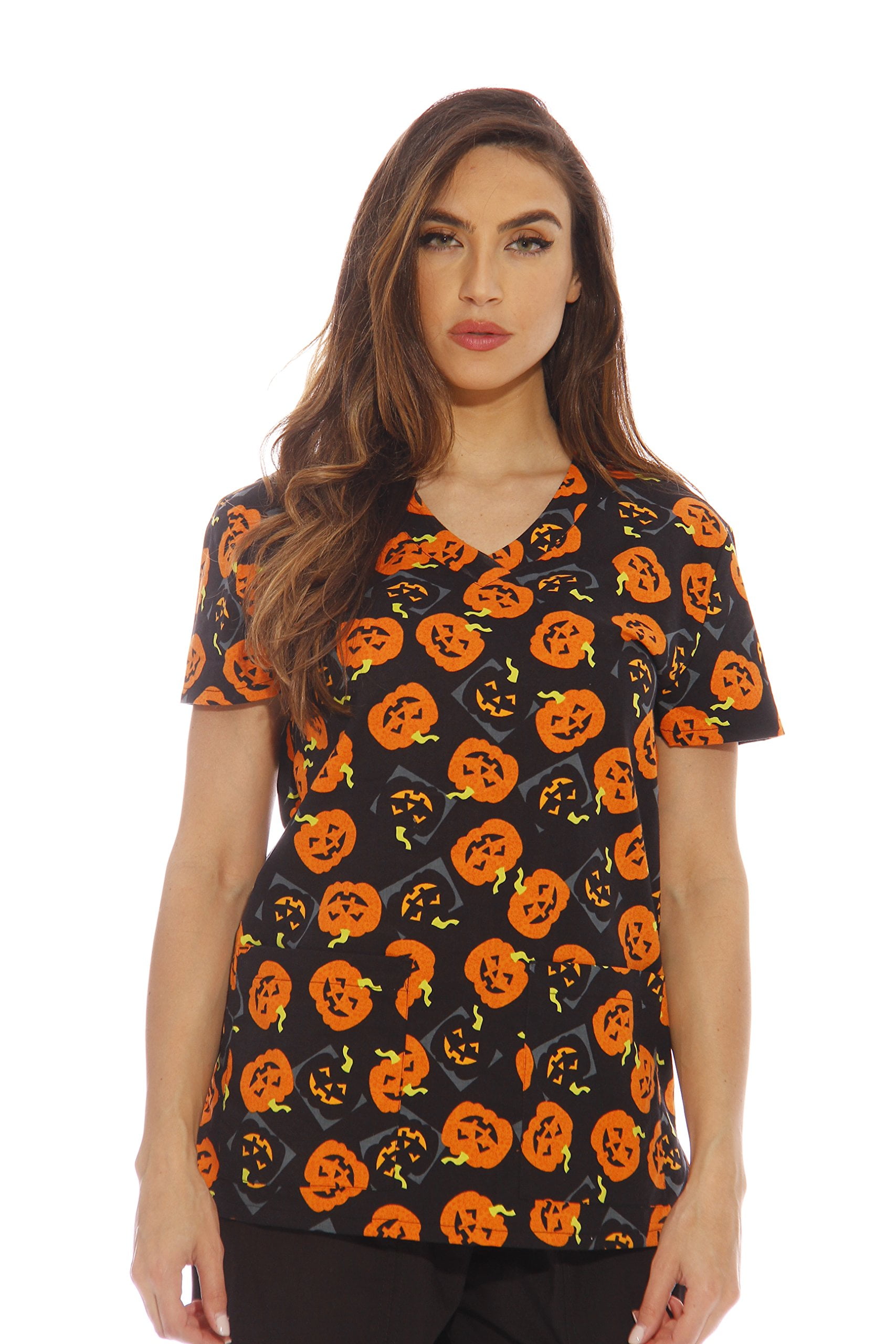 DreamCrest Women's Scrub Tops Holiday Scrubs Nursing Scrubs (Halloween ...