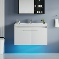 DreamCurship 31” Bathroom Vanity with Sink, Floating Bathroom Vanities with Adjustable LED Light, Bathroom Sink Cabinet with 2 Doors, White