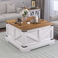 thumbnail image 1 of DreamCurship 31" Farmhouse Coffee Table with Storage, Square Large Center Table, Wood Center Coffee Table with Hidden Compartments for Living Room, White, 1 of 7