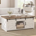 thumbnail image 1 of DreamCurship 48" Farmhouse Lift Top Coffee Table with Storage, Wooden Center Coffee Table for Living Room, Coffee Table with Sliding Barn Door, Hidden Compartmen，White, 1 of 6
