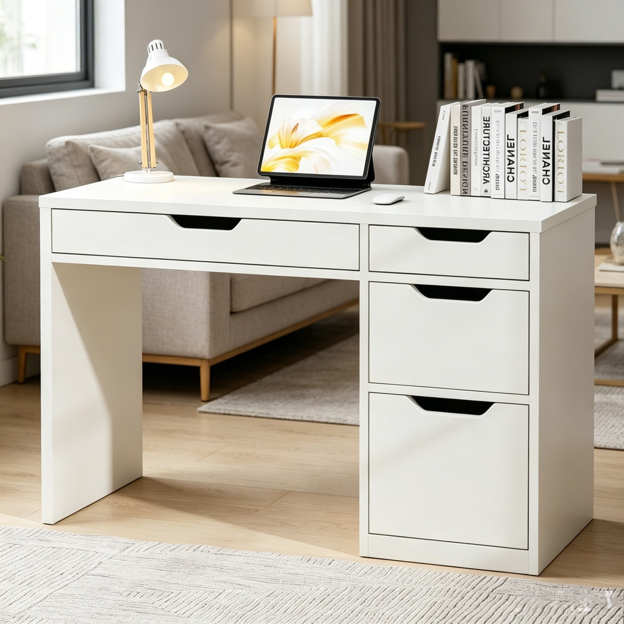 DreamCurship 48” Computer Desk with 4 Drawers, Home Office Desk for Work and Study, Writing Desk for Small Space, White
