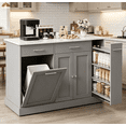 thumbnail image 1 of DreamCurship 52" Kitchen Island with Storage, Rolling Kitchen Cart Island with Wheels, Tilt Out Kitchen Trash Cabinet 10 Gallon Storage, 3 Large Spice Racks and 2 Drawers, Gray, 1 of 8