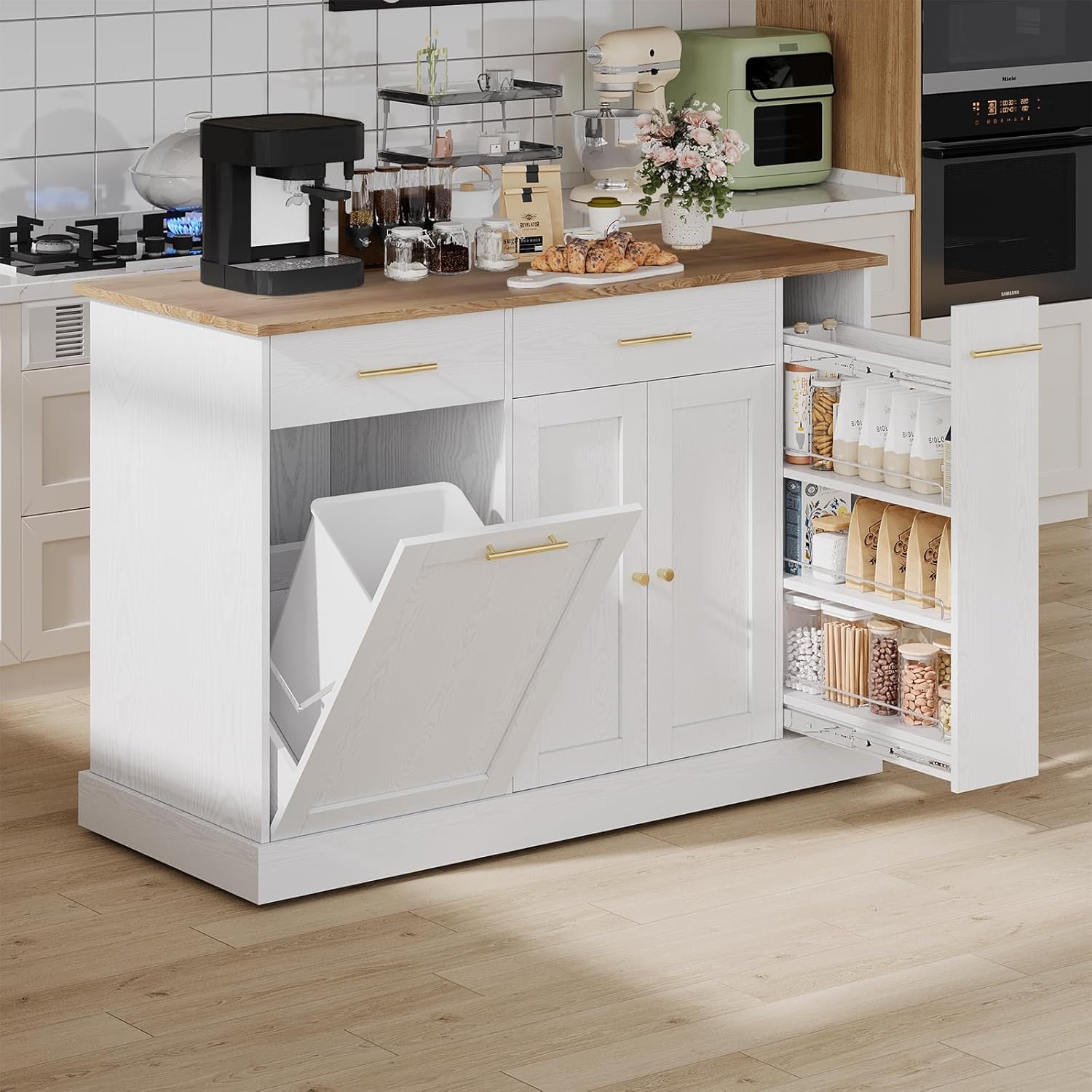 DreamCurship 52" Kitchen Island with Storage, Rolling Kitchen Cart ...