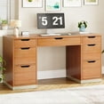 thumbnail image 1 of DreamCurship 54" Executive Desk with Storage, White Computer Desk with 7 drawers, Wood Home Office Desk with File Drawers, Brown, 1 of 6