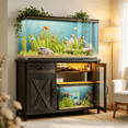 thumbnail image 1 of DreamCurship 55-75 Gallon Aquarium Stand with Storage Cabinet & Power Outlets LED Light, Fish Tank Stand with Drawer & Barn Door, Suitable for Fish Tank Stand, Turtle Tank, Reptile Terrarium, Oak, 1 of 7