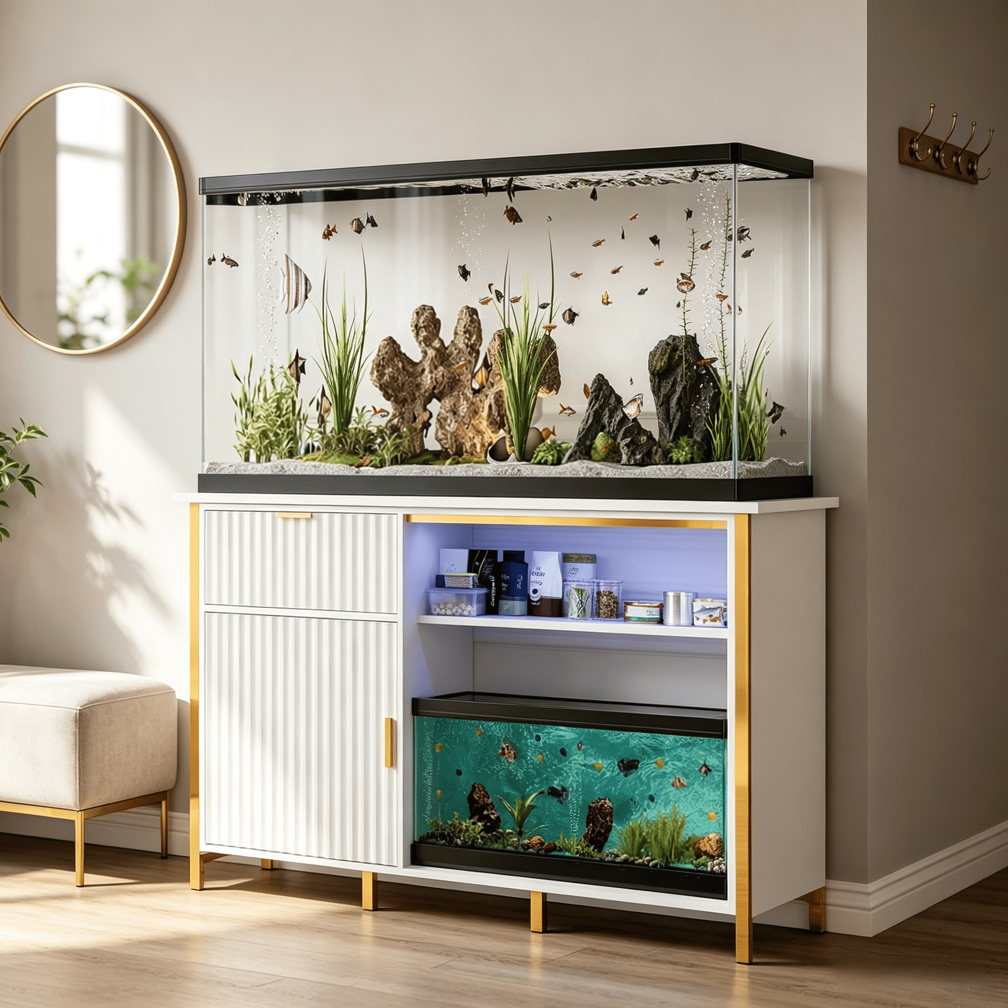 DreamCurship Fish Tank Stand, 55-75 Gallon, RGB LED Lighting