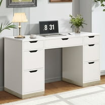 DreamCurship 55 inch White Desk with 7 Drawers, Computer Desk with Storage, Executive Office Desk for Work Study Writing, White