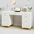 thumbnail image 1 of DreamCurship 57" Computer Desk with Storage, White and Gold with 7 Drawers, Executive Desk with File Drawers, Home Office Desk for Home Office, White and Gold, 1 of 6