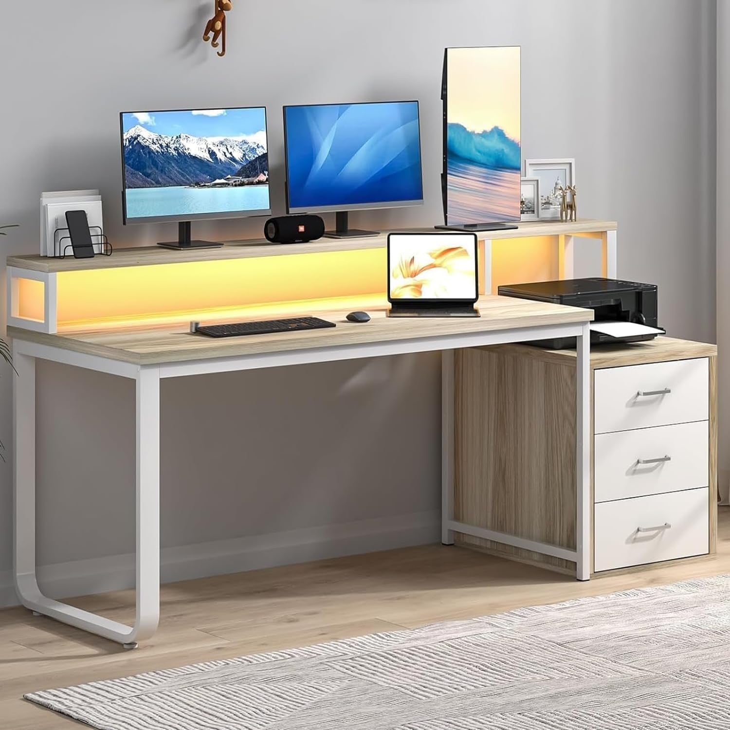 DreamCurship 67 inch Computer Desk with Monitor Stand, Writing
