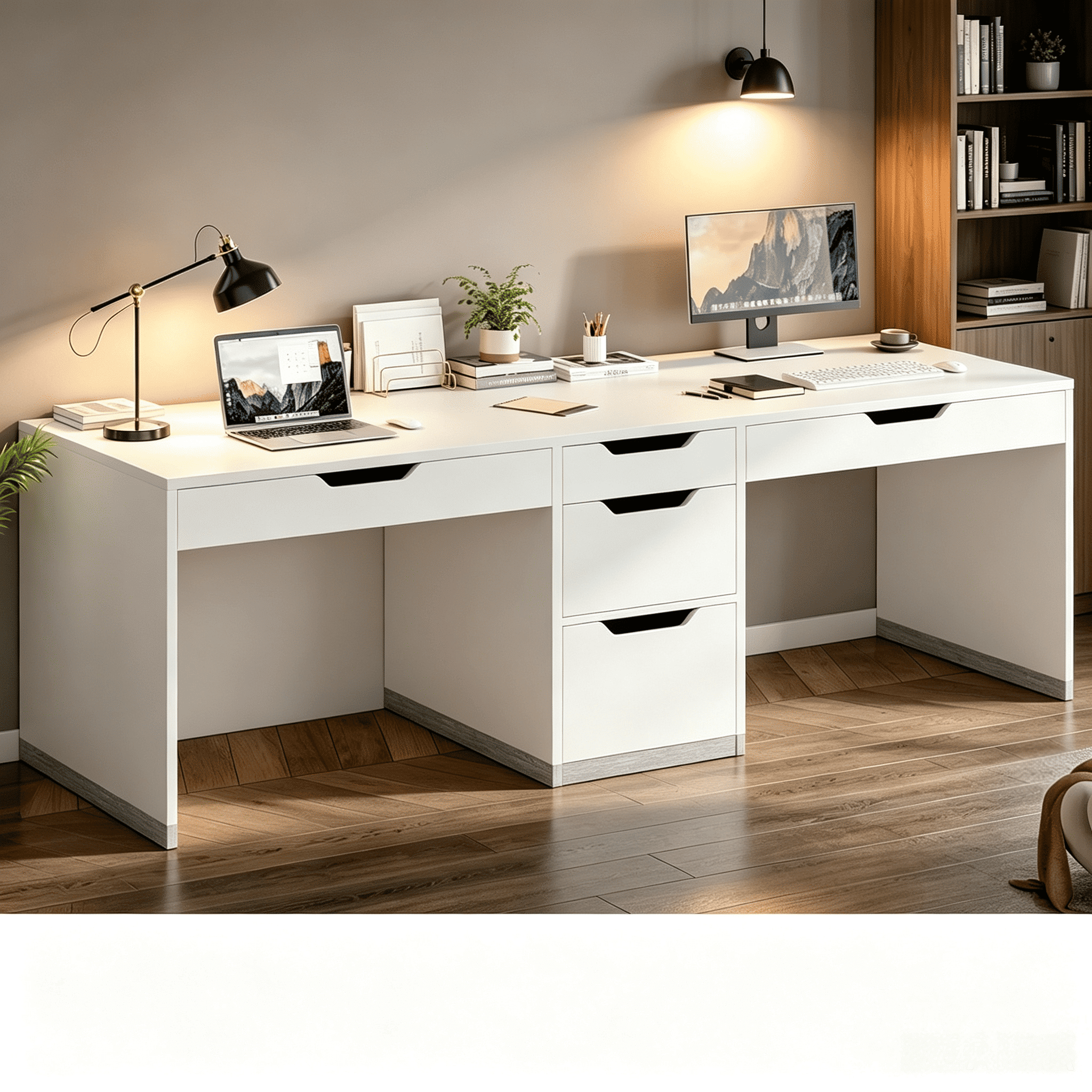 DreamCurship, Two Person Desk, 78-inch, 5 Drawers, White - Walmart.com