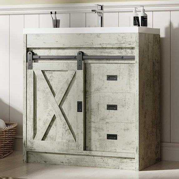 DreamCurship Bathroom Vanity with Sink Combo, Bathroom Storage Cabinet with Drawers, Farmhouse Bathroom Vanity Cabinet with Sliding Barn Doors, Gray