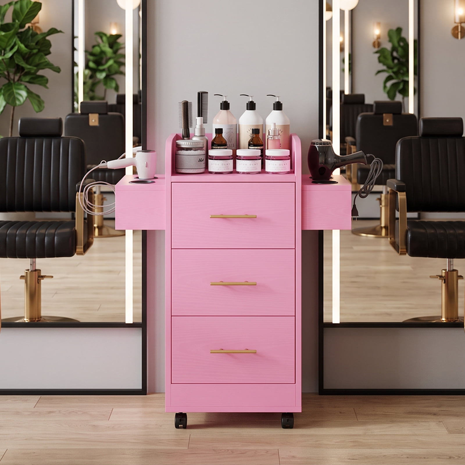 DreamCurship Beauty Salon Trolley Cart, Salon Cabinet with 360