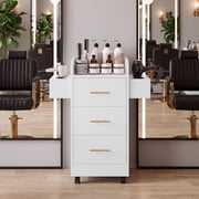 DreamCurship Beauty Salon Trolley Cart, Salon Cabinet with 360°Wheels, 3 Drawer, 6 Tool Holders, Barber Hair Stations for Salon Beauty Spa, White