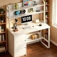 thumbnail image 1 of DreamCurship Computer Desk with Hutch, Home Office Desk with Drawers and Shelves, Wood Writing Study Desk, White, 1 of 7