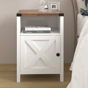DreamCurship Farmhouse Nightstand, Rustic Side Table with Shelf for Small Space, White Bedside Table Set for Bedroom, Pure White & Brown