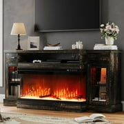 DreamCurship Fireplace TV Stand for TVs up to 80", Farmhouse TV Stand with Electric Fireplace, Glass Door Entertainment Center with Led Light, Media Console Tab