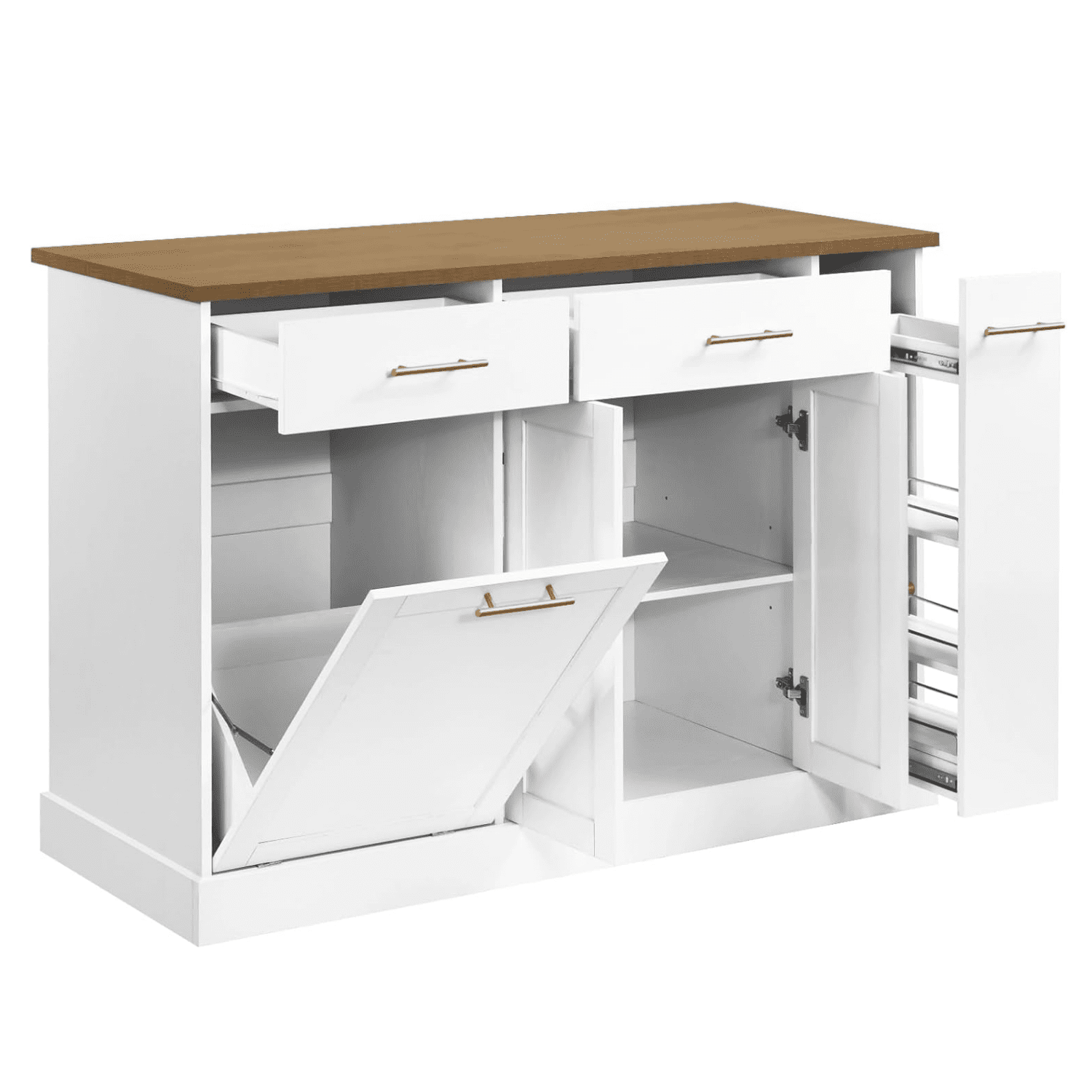 DreamCurship 52" Kitchen Island with Storage, Rolling Kitchen Cart Island with Wheels, Tilt Out Kitchen Trash Cabinet 10 Gallon Storage, 3 Large Spice Racks and 2 Drawers, White