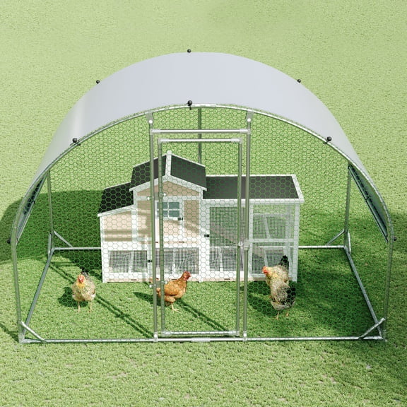 DreamCurship Large Metal Chicken Coop, Large Walk-In Poultry Cage, Outdoor Metal Chicken Runs Hen House with Waterproof and Anti-UV Cover