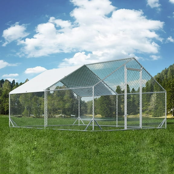 DreamCurship Large Metal Chicken Coop, Outdoor Walking Poultry Cage, Chicken Runs Hen House Rabbits Habitat Cage with Waterproof and Anti-UV Cover for Yard Outdoor Farm