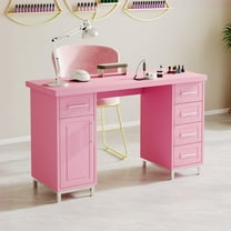 DreamCurship Manicure Table Nail Desk for Nail Tech, Nail Table with 5 Drawers and Cabinet, Beauty Salon Spa, Pink