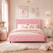 DreamCurship Queen Size Bed Frame, Pink Queen Bed Frame with Headboard and Footboard, Modern Upholstered Bed Frame, Pink