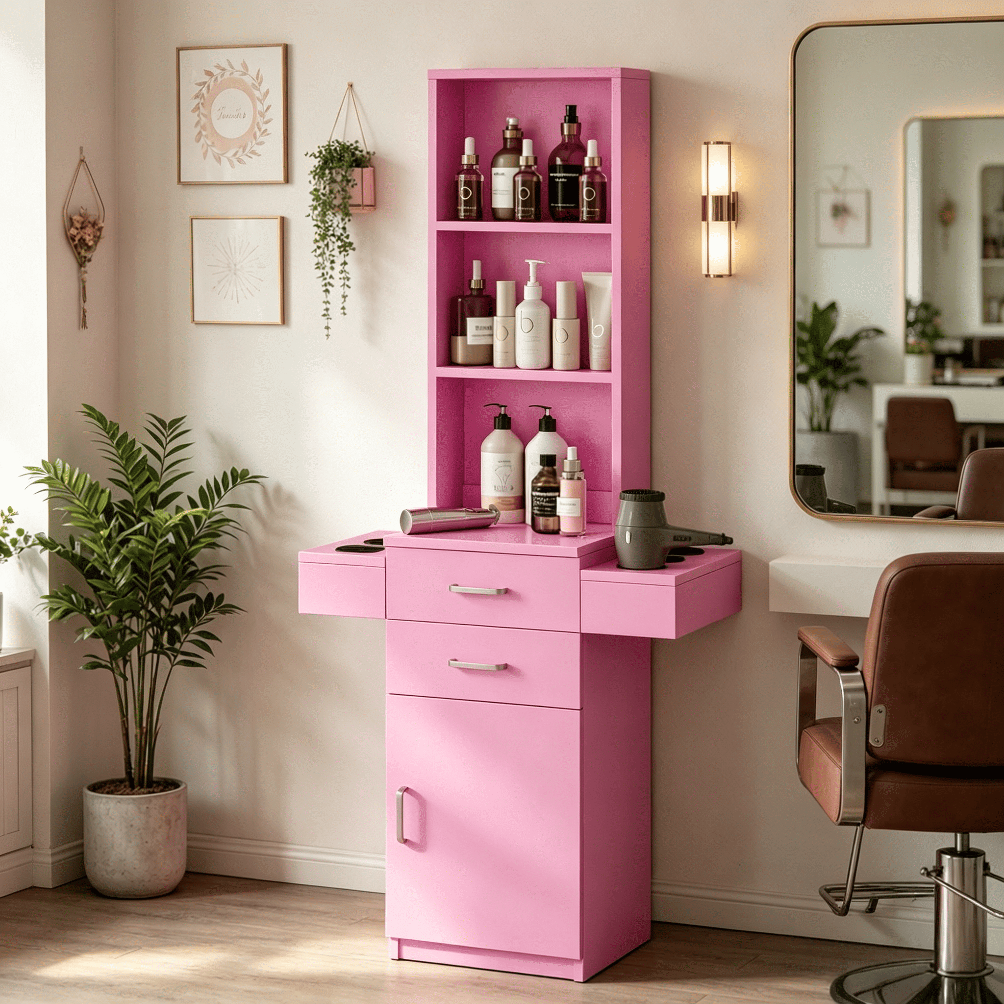 DreamCurship, Salon Station, Pink, 3-Tier Storage Shelf with Door DreamCurship, Salon Station, Pink, 3-Tier Storage Shelf with Door